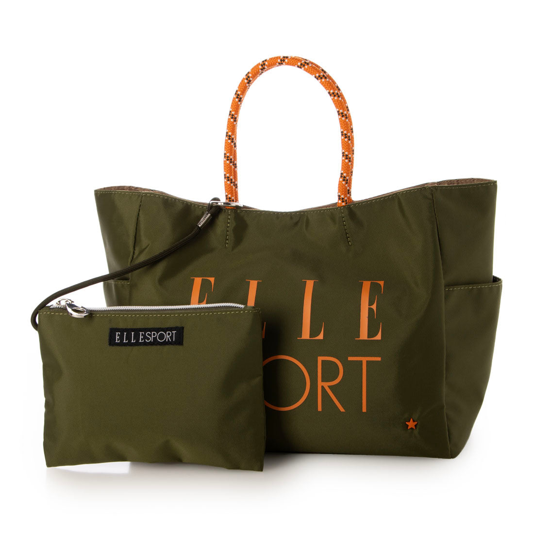 エルスポーツ ELLESPORT ロープハンドル トートバッグ Mサイズ ミニポーチ付き 軽量 はっ水 （カーキ(KHAKI)） カーキ(KHAKI)