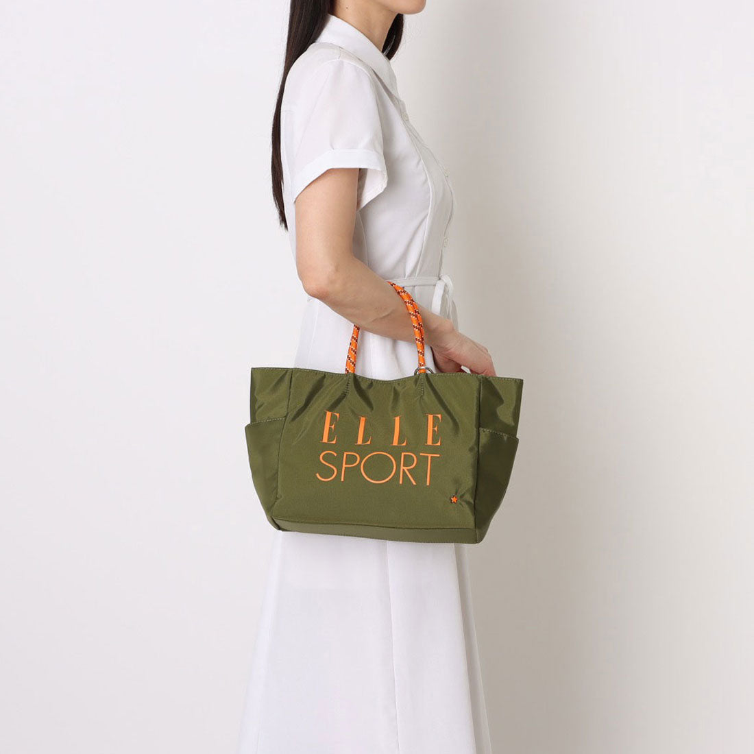 エルスポーツ ELLESPORT ロープハンドル トートバッグ Mサイズ ミニポーチ付き 軽量 はっ水 （カーキ(KHAKI)） カーキ(KHAKI)