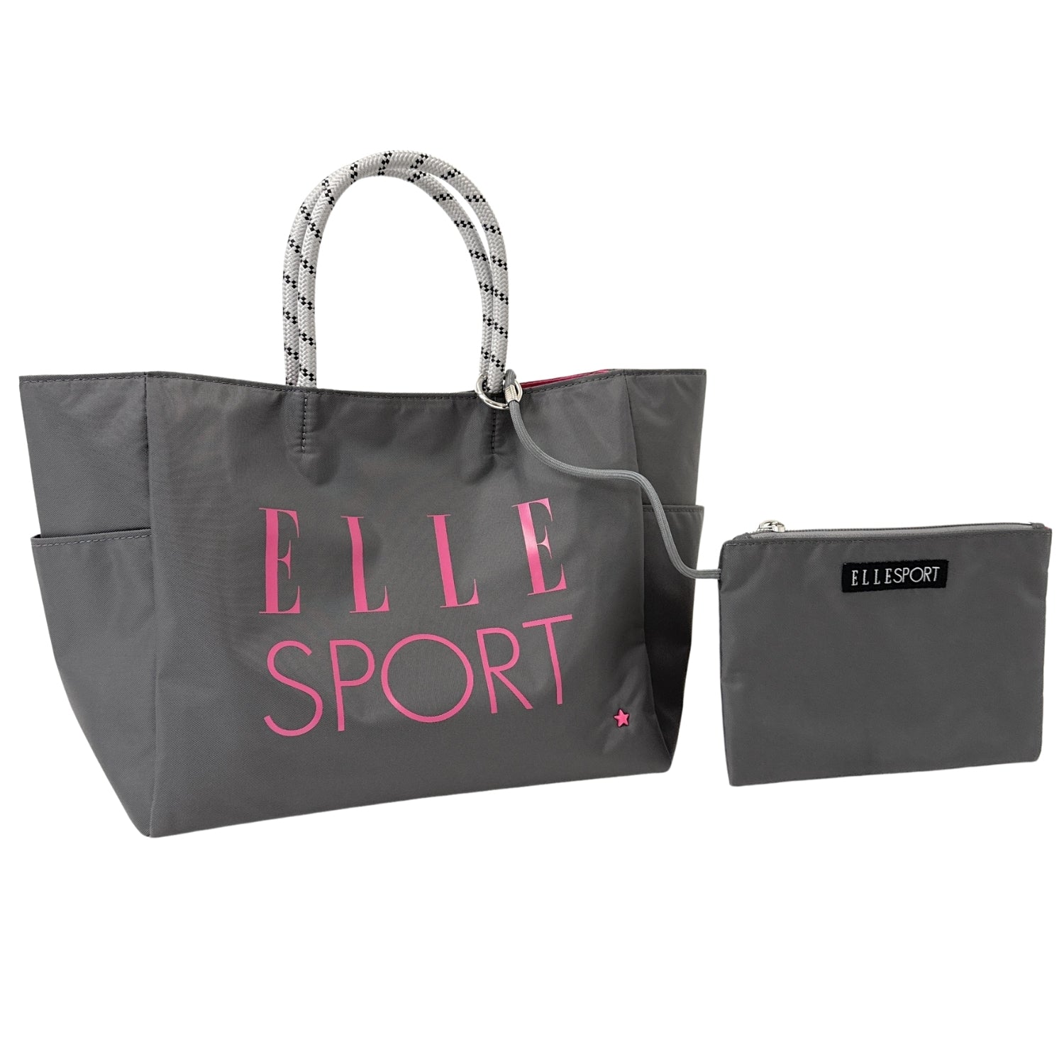 エルスポーツ ELLESPORT ロープハンドル トートバッグ Mサイズ ミニポーチ付き 軽量 はっ水 （グレー(GRAY)） グレー(GRAY)