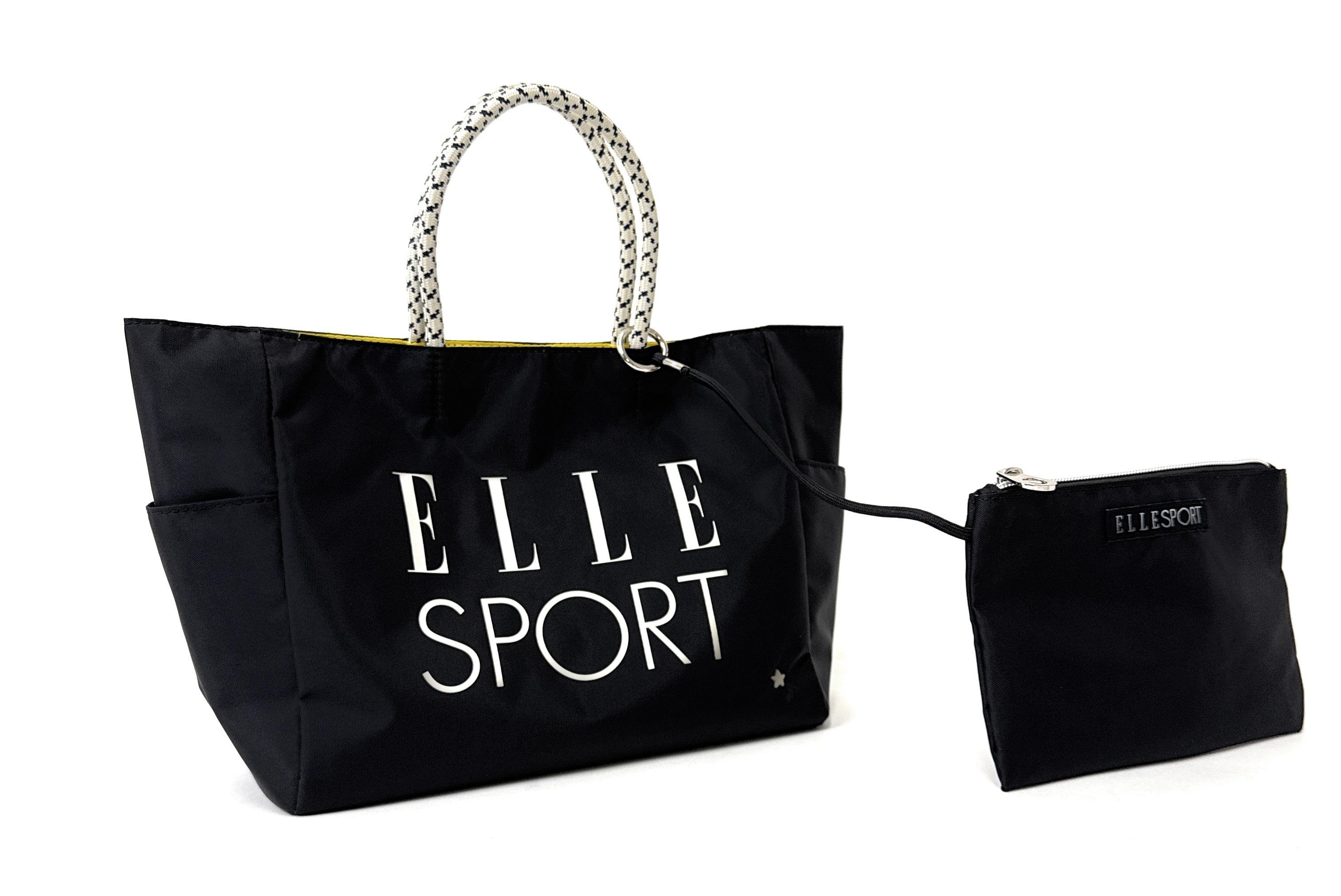 エルスポーツ ELLESPORT ロープハンドル トートバッグ Mサイズ ミニポーチ付き 軽量 はっ水 （ブラック(BLACK)） ブラック(BLACK)