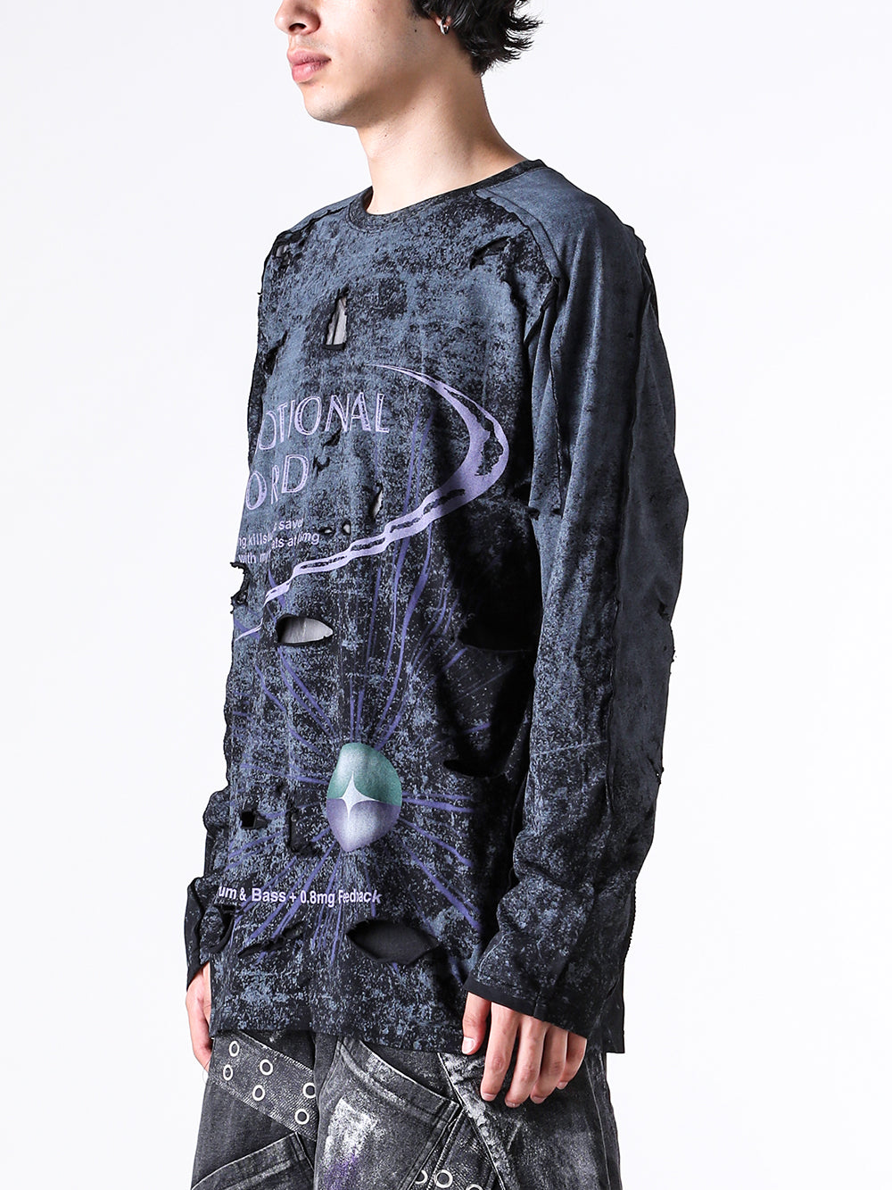 エモーショナル ワールド EMOTIONAL WORLD Mesh Destroyed Cigarette L/S T-Shirt （BLACK） BLACK