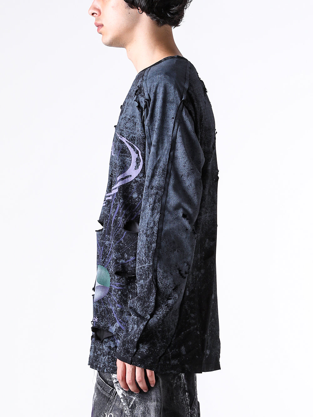 エモーショナル ワールド EMOTIONAL WORLD Mesh Destroyed Cigarette L/S T-Shirt （BLACK） BLACK