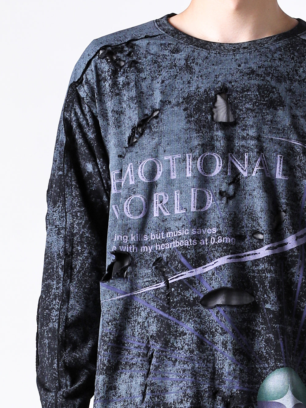 エモーショナル ワールド EMOTIONAL WORLD Mesh Destroyed Cigarette L/S T-Shirt （BLACK） BLACK