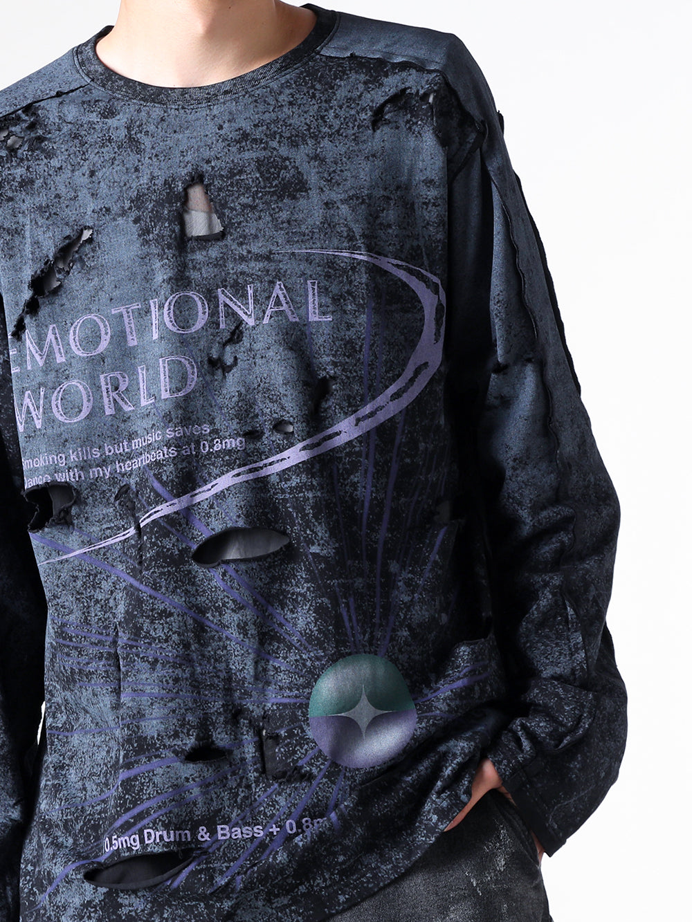 エモーショナル ワールド EMOTIONAL WORLD Mesh Destroyed Cigarette L/S T-Shirt （BLACK） BLACK