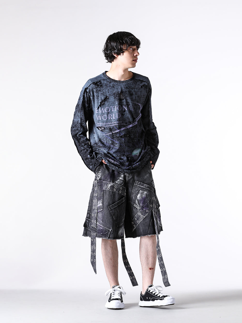 エモーショナル ワールド EMOTIONAL WORLD Mesh Destroyed Cigarette L/S T-Shirt （BLACK） BLACK