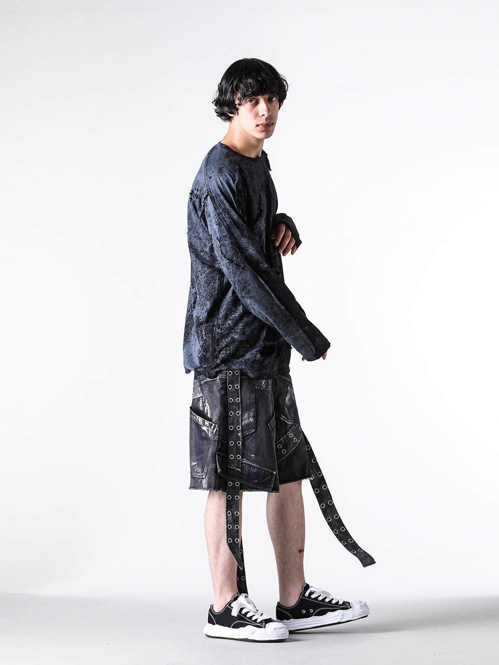 エモーショナル ワールド EMOTIONAL WORLD Mesh Destroyed Cigarette L/S T-Shirt （BLACK） BLACK
