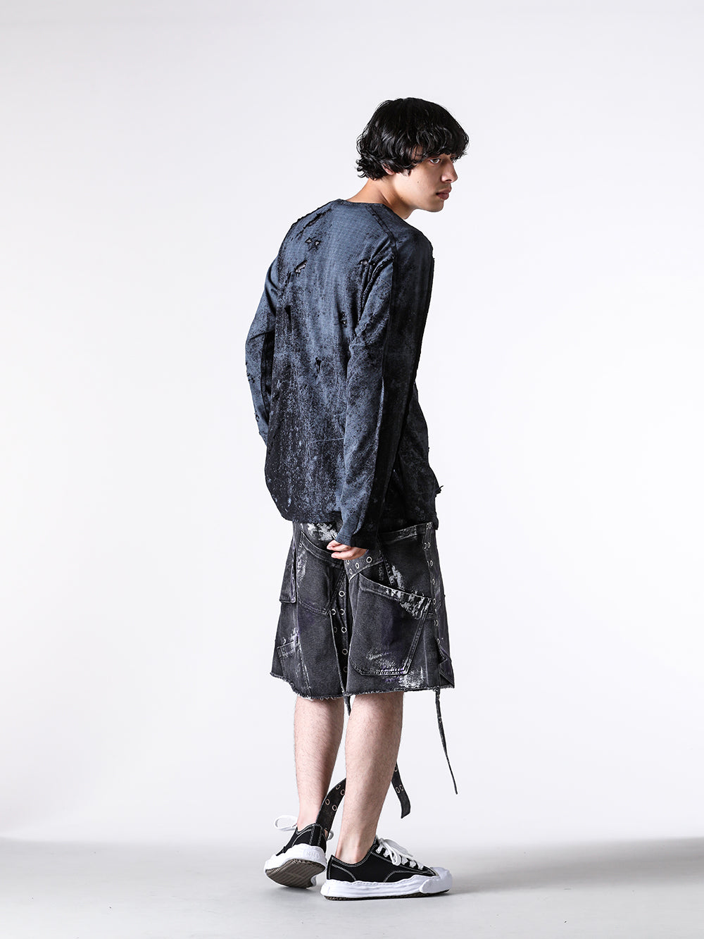 エモーショナル ワールド EMOTIONAL WORLD Mesh Destroyed Cigarette L/S T-Shirt （BLACK） BLACK