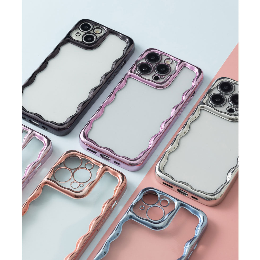 エモニーク emonique メタリック ウェーブフレーム クリア iPhoneスマホケース カバー （ピンクゴールド） ピンクゴールド