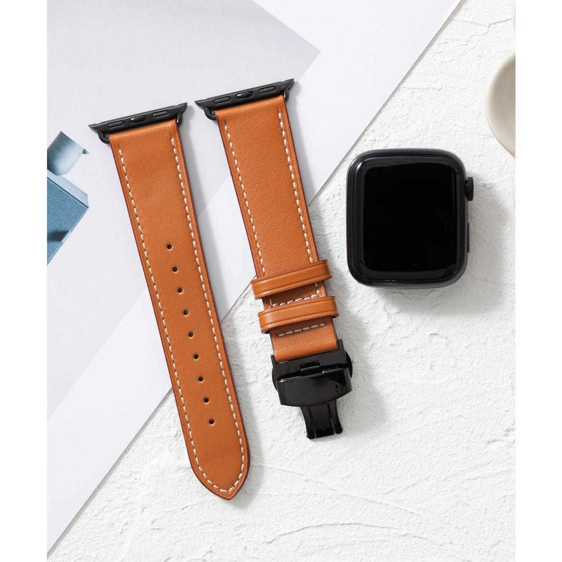 エモニーク emonique 本革イタリアレザー Apple Watch Band スマートウォッチバンド【38/40/41/42/44/45/49mm対応】 （ライトブラウン） ライトブラウン