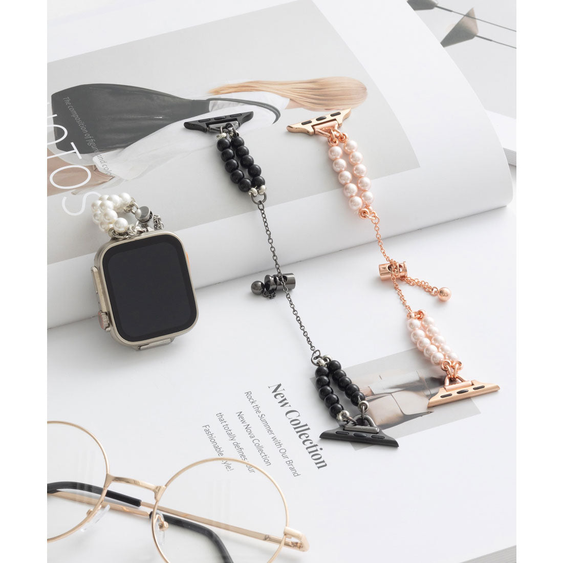 エモニーク emonique ステンレス製 Apple Watch Band スマートウォッチバンド【38/40/41/42/44/45/49mm対応】 （ホワイト） ホワイト