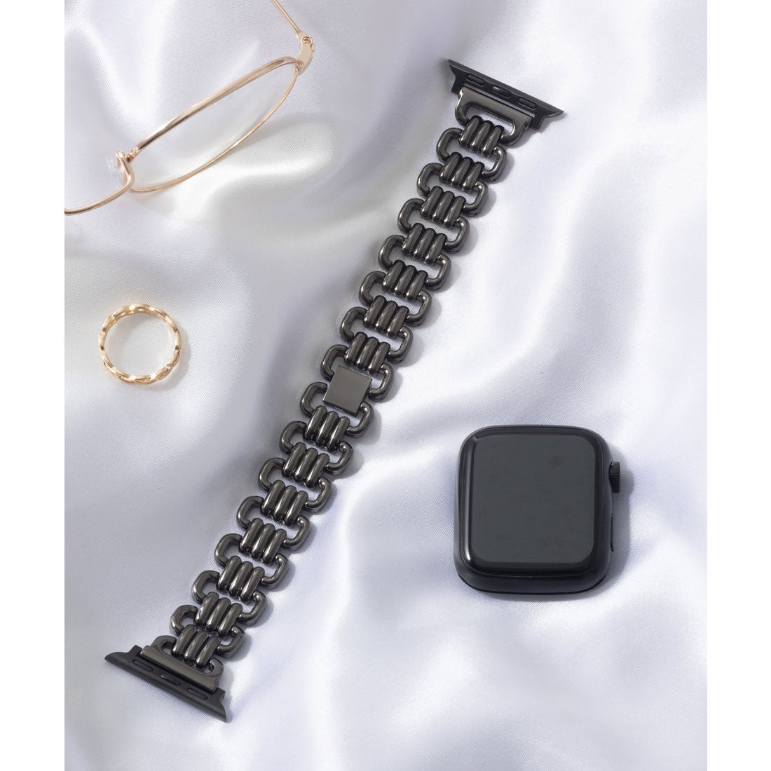 エモニーク emonique 合金 Apple Watch Band スマートウォッチバンド【38/40/41/42/44/45/49mm対応】 （ブラック） ブラック