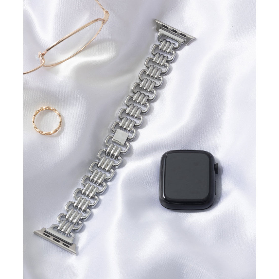 エモニーク emonique 合金 Apple Watch Band スマートウォッチバンド【38/40/41/42/44/45/49mm対応】 （シルバー） シルバー