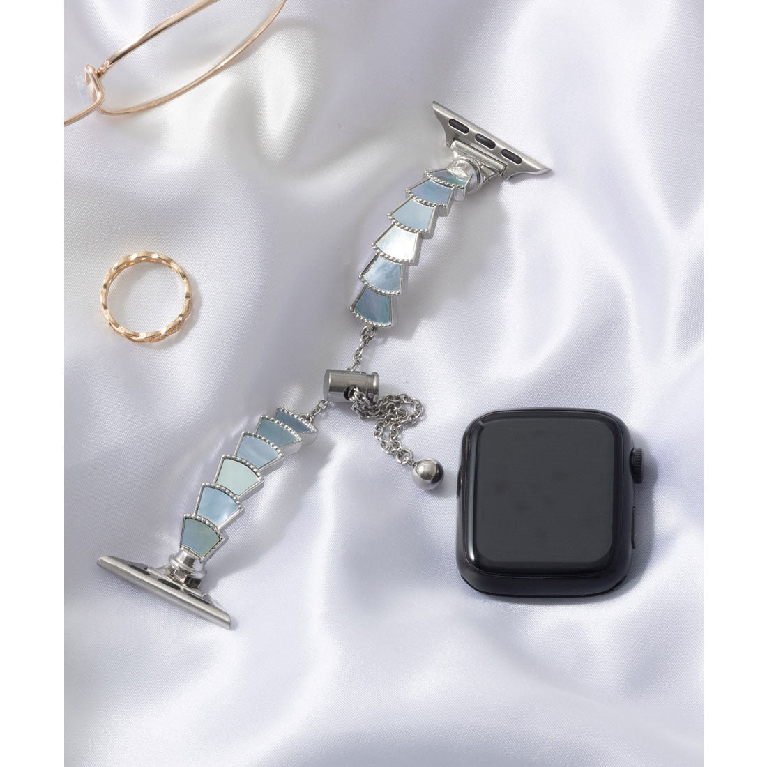 エモニーク emonique ステンレス製 Apple Watch Band スマートウォッチバンド【38/40/41/42/44/45/49mm対応】 （シルバー×ブルー） シルバー×ブルー