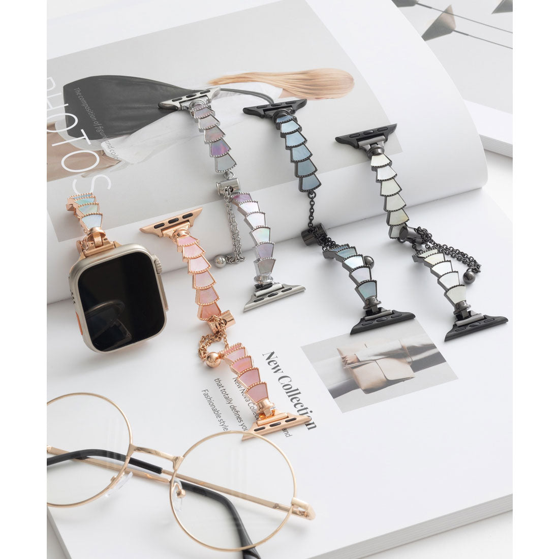 エモニーク emonique ステンレス製 Apple Watch Band スマートウォッチバンド【38/40/41/42/44/45/49mm対応】 （シルバー×ブルー） シルバー×ブルー