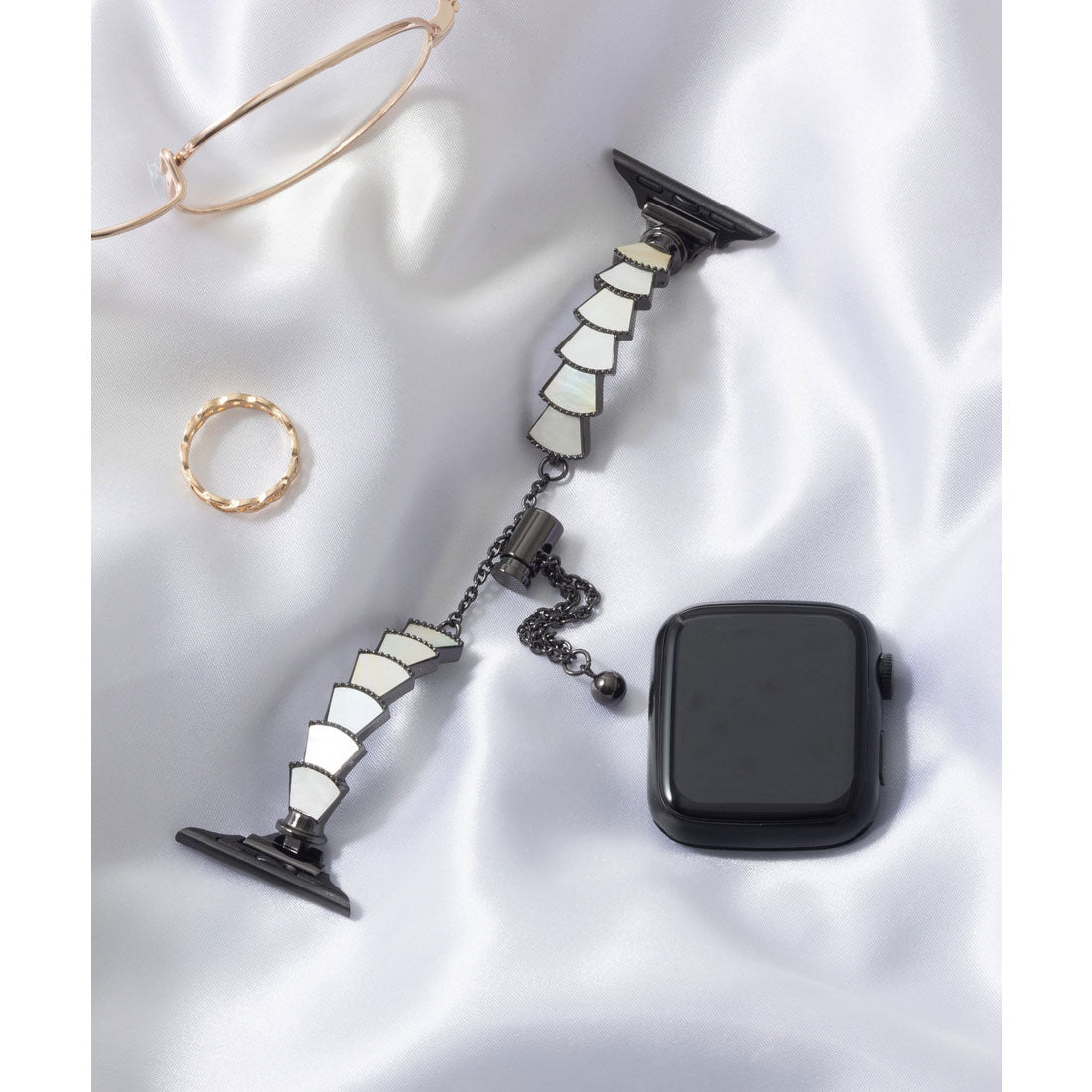 エモニーク emonique ステンレス製 Apple Watch Band スマートウォッチバンド【38/40/41/42/44/45/49mm対応】 （ブラック×シルバー） ブラック×シルバー