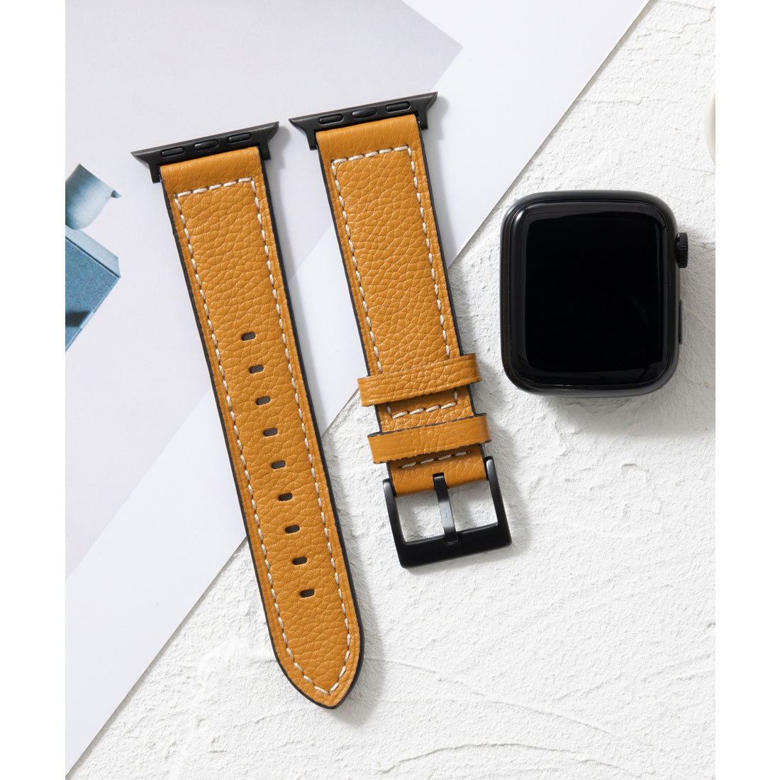 エモニーク emonique 本革レザー Apple Watch Band スマートウォッチバンド【38/40/41/42/44/45/49mm対応】 （ライトブラウン） ライトブラウン