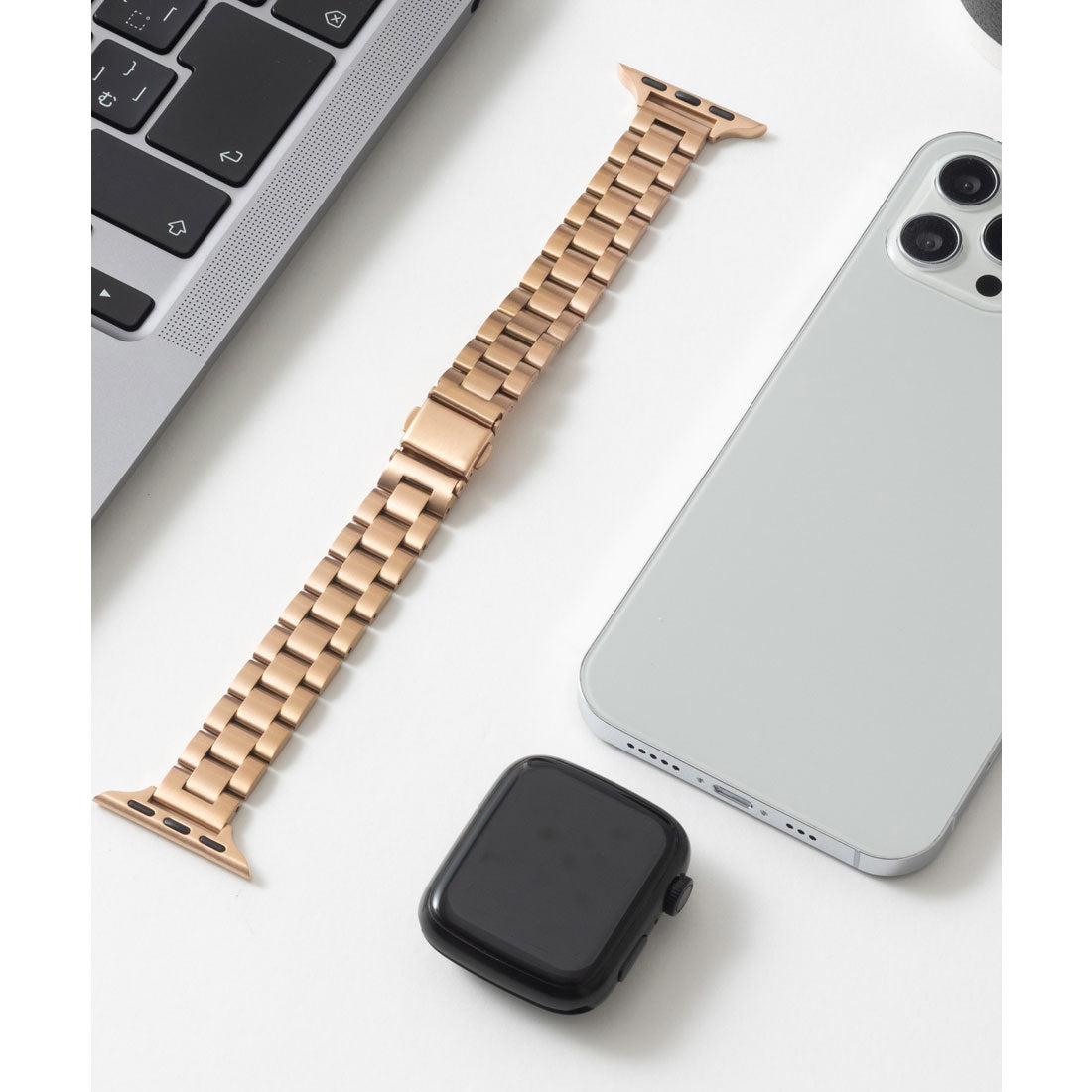 エモニーク emonique ステンレス製 Apple Watch Band スマートウォッチバンド【38/40/41/42/44/45/49mm対応】 （ピンクゴールド） ピンクゴールド