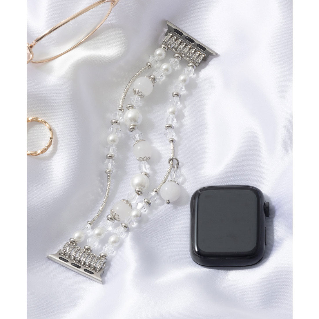 エモニーク emonique ジュエリー パール Apple Watch Band スマートウォッチバンド【38/40/41/42/44/45/49mm対応】 （ホワイト） ホワイト