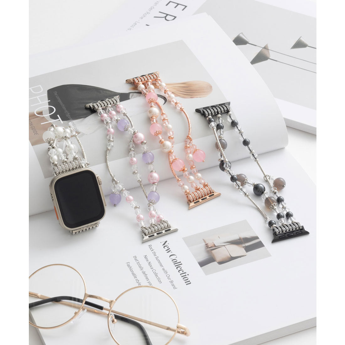 エモニーク emonique ジュエリー パール Apple Watch Band スマートウォッチバンド【38/40/41/42/44/45/49mm対応】 （ホワイト） ホワイト