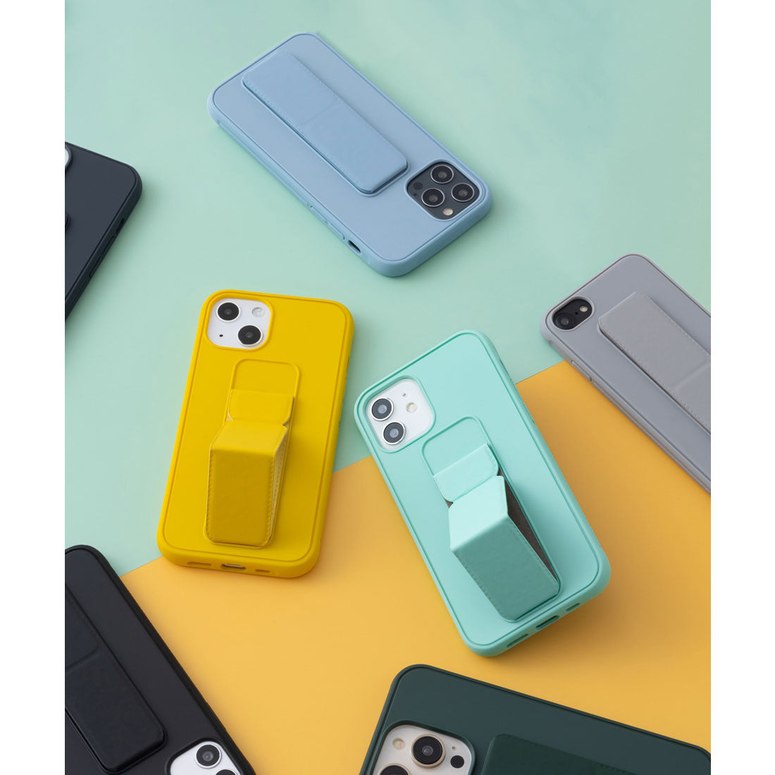 エモニーク emonique スタンドホルダーハンドル付き シリコン iPhoneケース カバー （グリーン） グリーン
