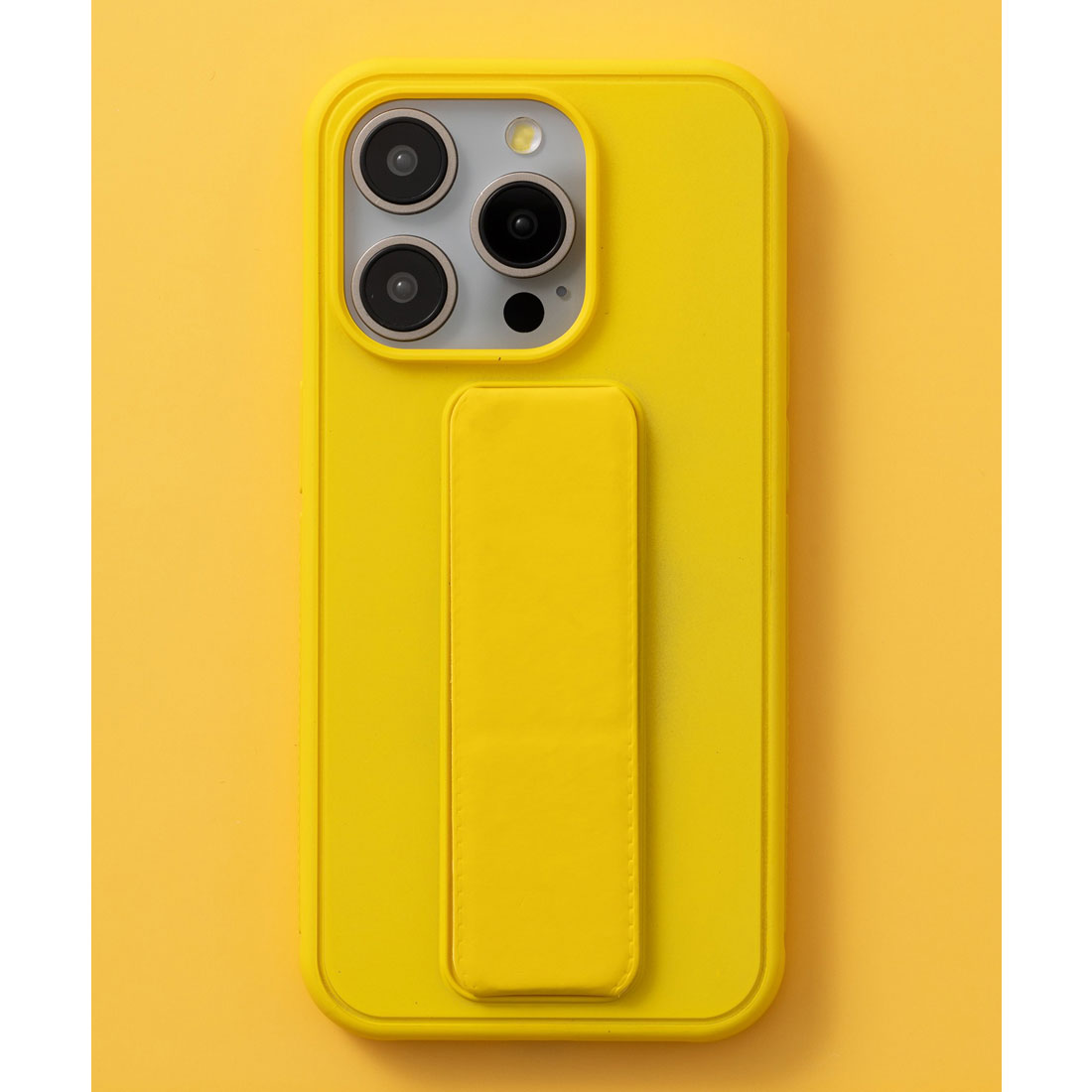 エモニーク emonique スタンドホルダーハンドル付き シリコン iPhoneケース カバー （イエロー） イエロー