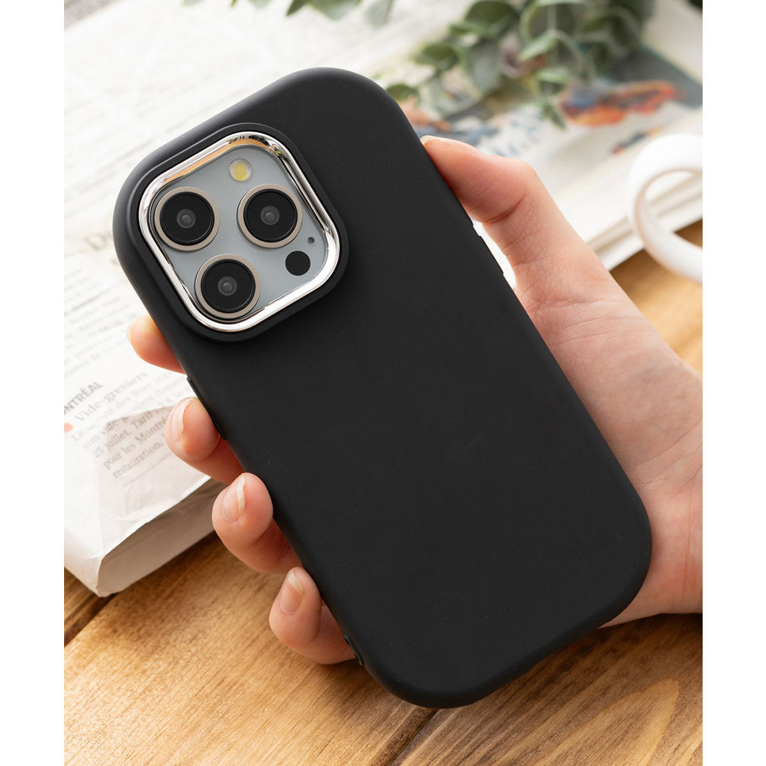エモニーク emonique iPhoneケース カバー 滑りにくい TPUシリコン素材 マット パステルカラー （ブラック） ブラック