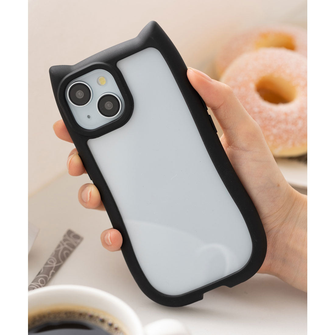 エモニーク emonique 猫耳スマホケース 衝撃防止シリコン TPU iPhone カバー （ブラック） ブラック