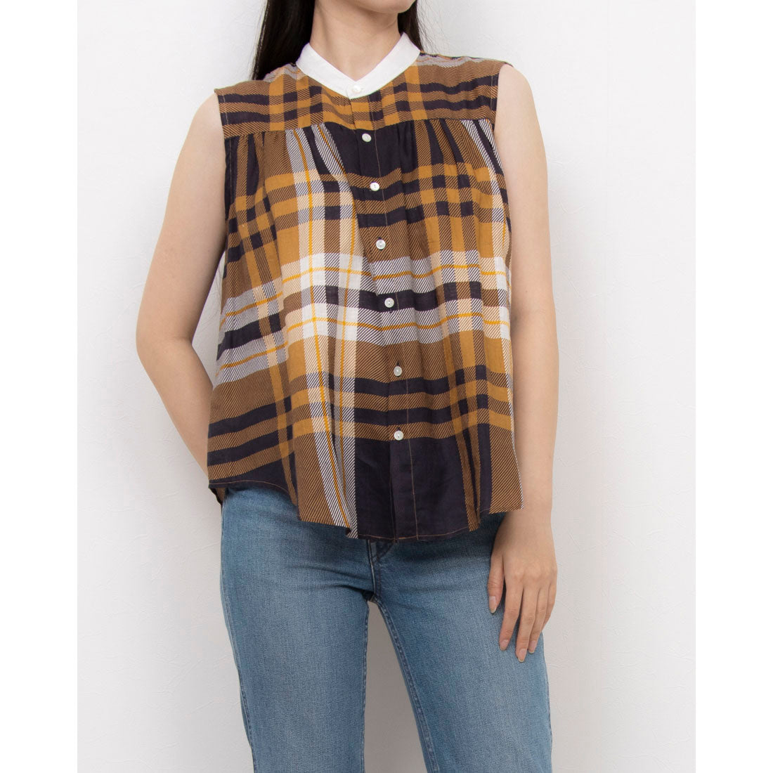 エンライトメント ENLIGHTENMENT BIG CHECK N/S BLOUSE （ネイビー） ネイビー