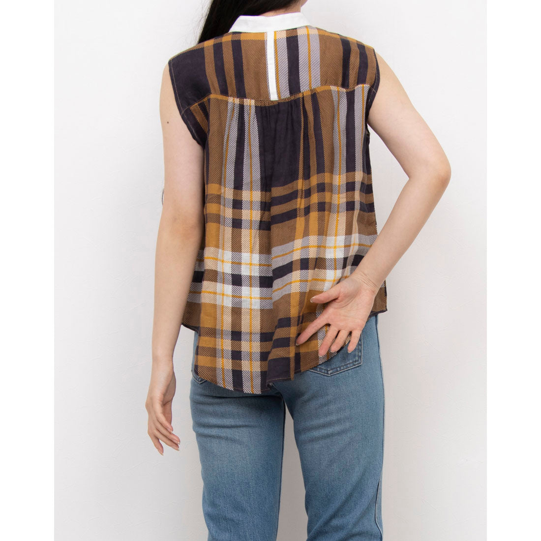 エンライトメント ENLIGHTENMENT BIG CHECK N/S BLOUSE （ネイビー） ネイビー