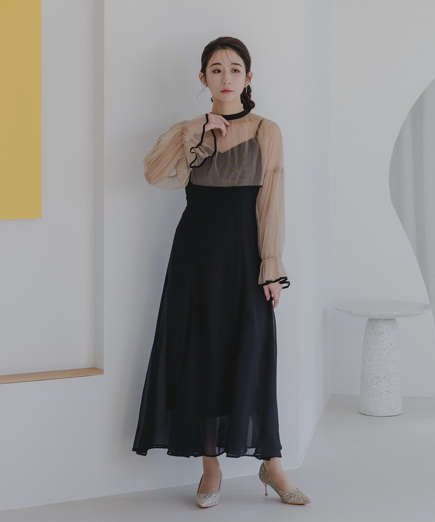 エピック デイ epic day チュールコンビフレアマーメイドドレス （ベージュ×ブラック） ベージュ×ブラック