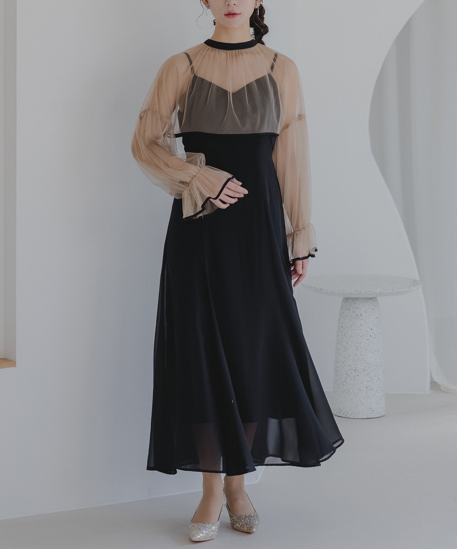 エピック デイ epic day チュールコンビフレアマーメイドドレス （ベージュ×ブラック） ベージュ×ブラック