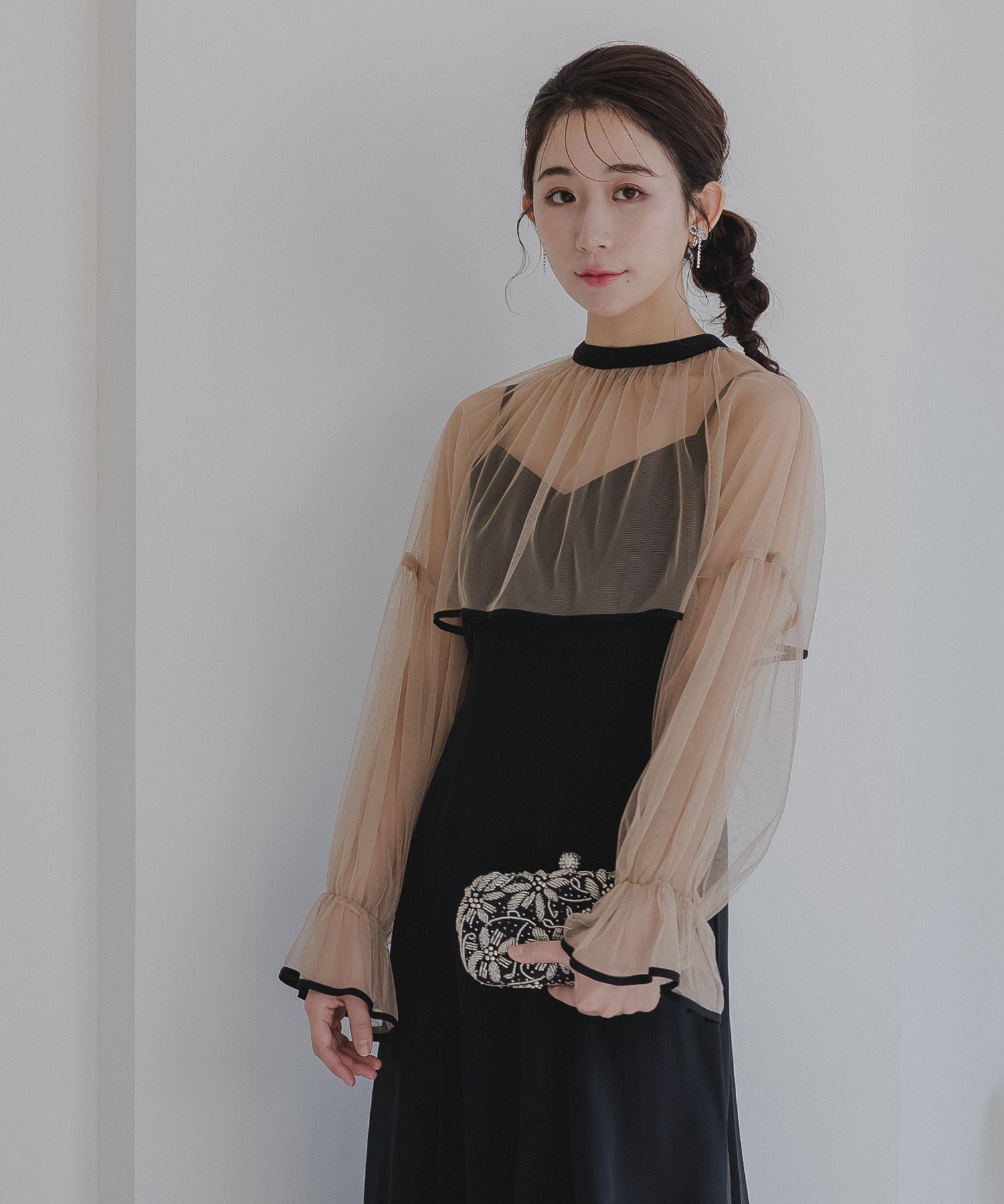 エピック デイ epic day チュールコンビフレアマーメイドドレス （ベージュ×ブラック） ベージュ×ブラック