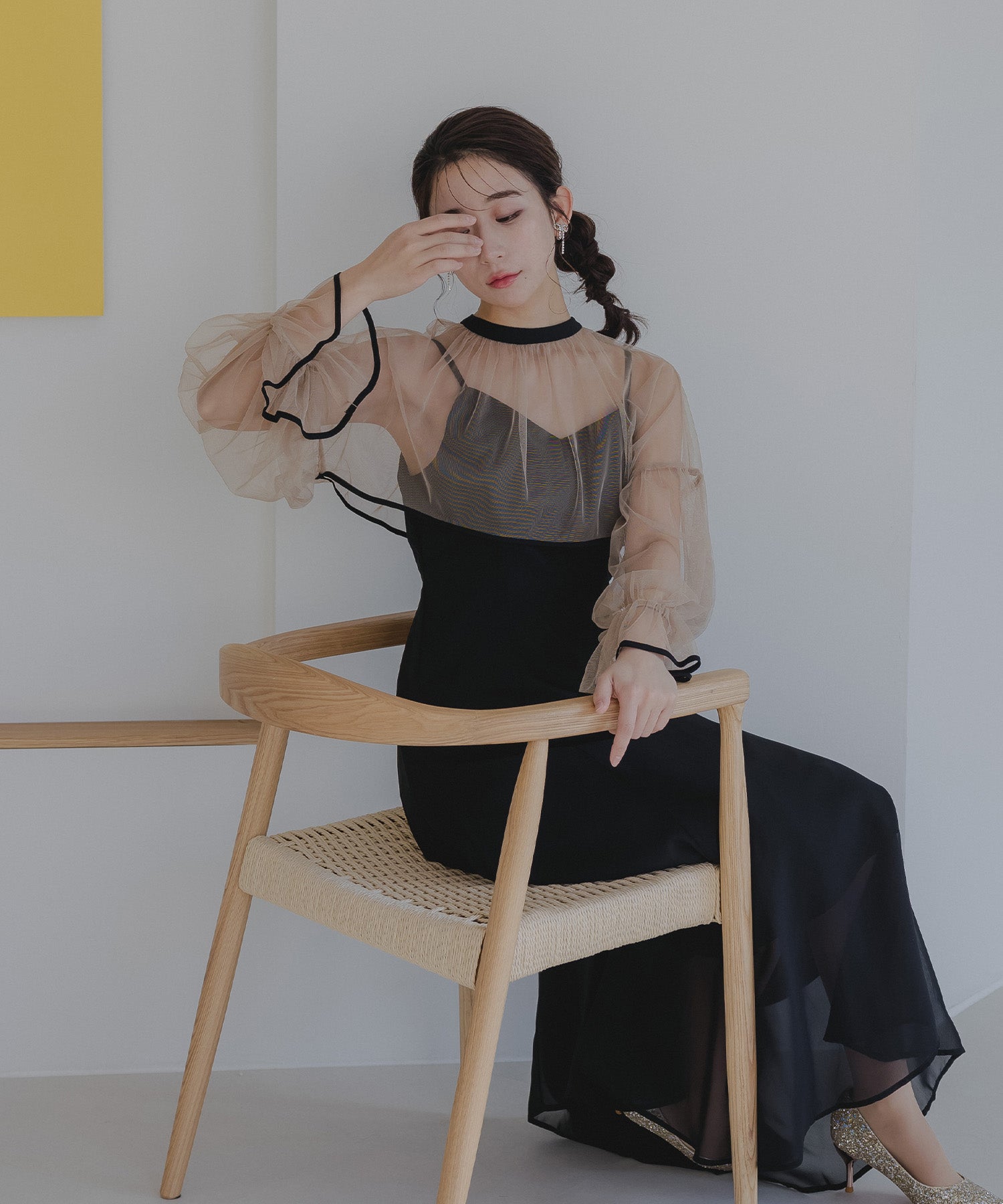 エピック デイ epic day チュールコンビフレアマーメイドドレス （ベージュ×ブラック） ベージュ×ブラック