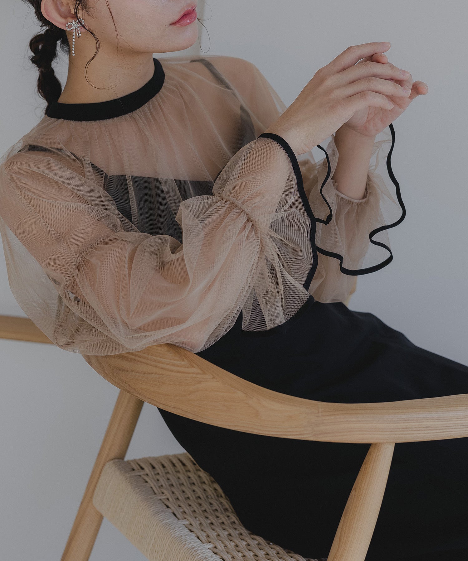 エピック デイ epic day チュールコンビフレアマーメイドドレス （ベージュ×ブラック） ベージュ×ブラック