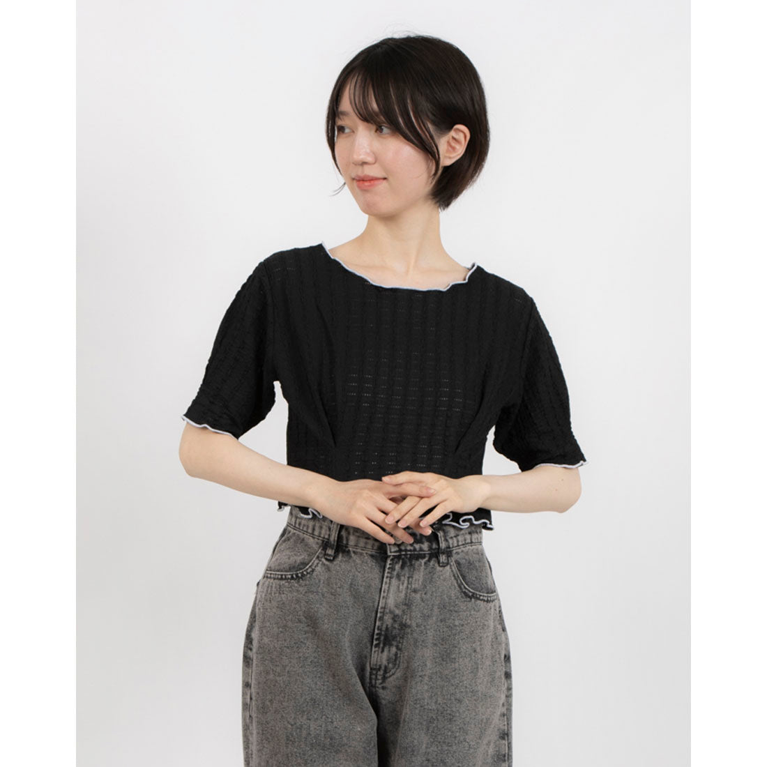 エピミエピミー epimi e'pimmy 2WayジャガードTシャツ （BK/IV） BK/IV