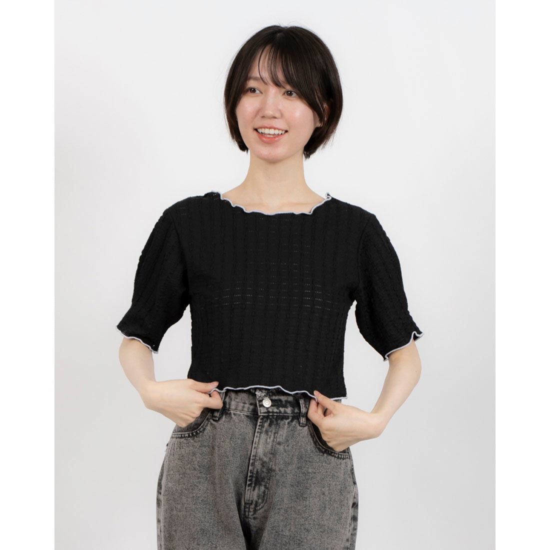 エピミエピミー epimi e'pimmy 2WayジャガードTシャツ （BK/IV） BK/IV