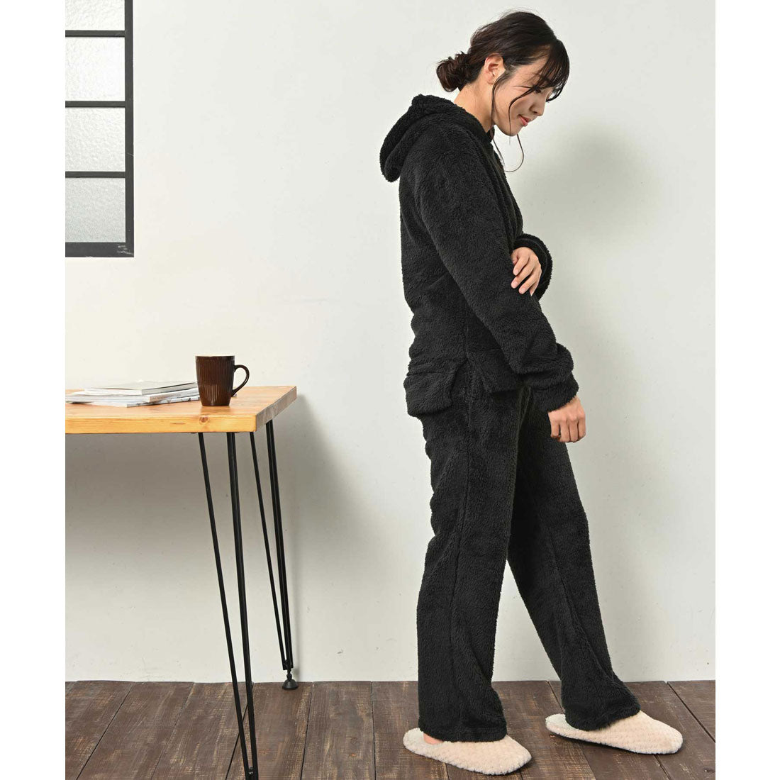Equa. Sheepskin boa top and bottom set, loungewear, pullover top and long pants