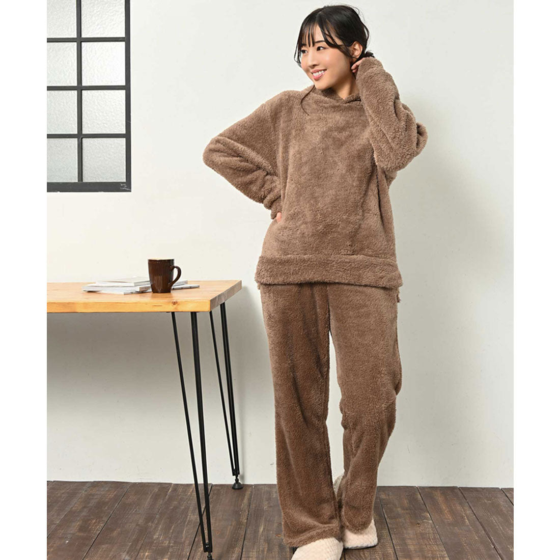 Equa. Sheepskin boa top and bottom set, loungewear, pullover top and long pants