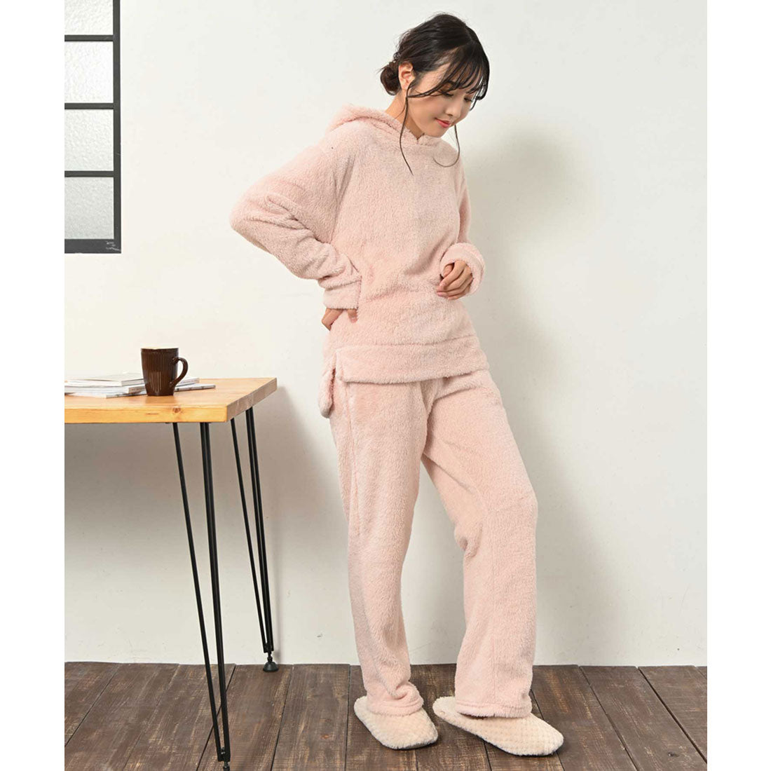 Equa. Sheepskin boa top and bottom set, loungewear, pullover top and long pants