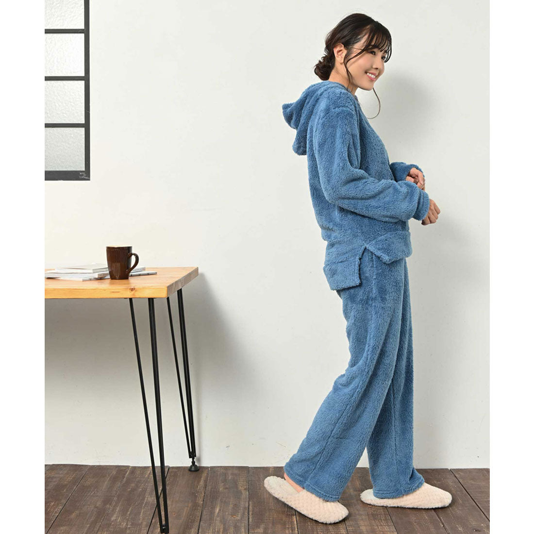 Equa. Sheepskin boa top and bottom set, loungewear, pullover top and long pants