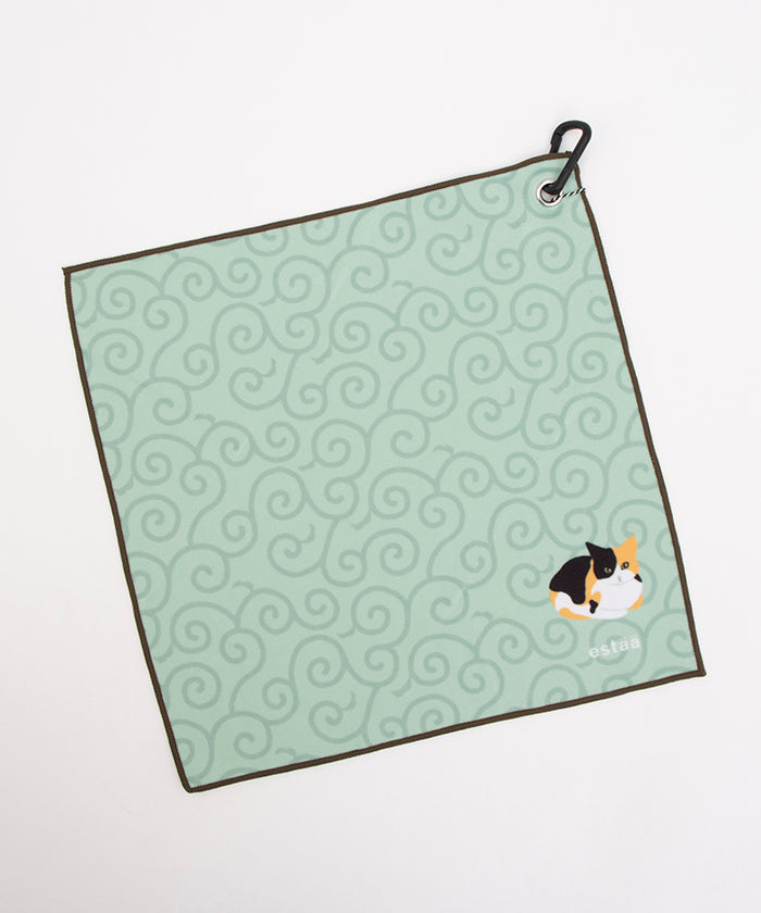 エスタ estaa 【くっつきタオル】WEB限定 猫 ハンカチ 傘袋 レイングッズ （グリーン） グリーン