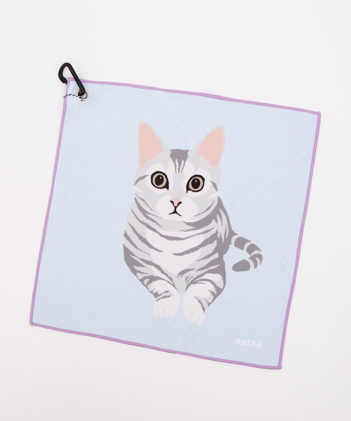エスタ estaa 【くっつきタオル】WEB限定 猫 ハンカチ 傘袋 レイングッズ （サックスブルー） サックスブルー