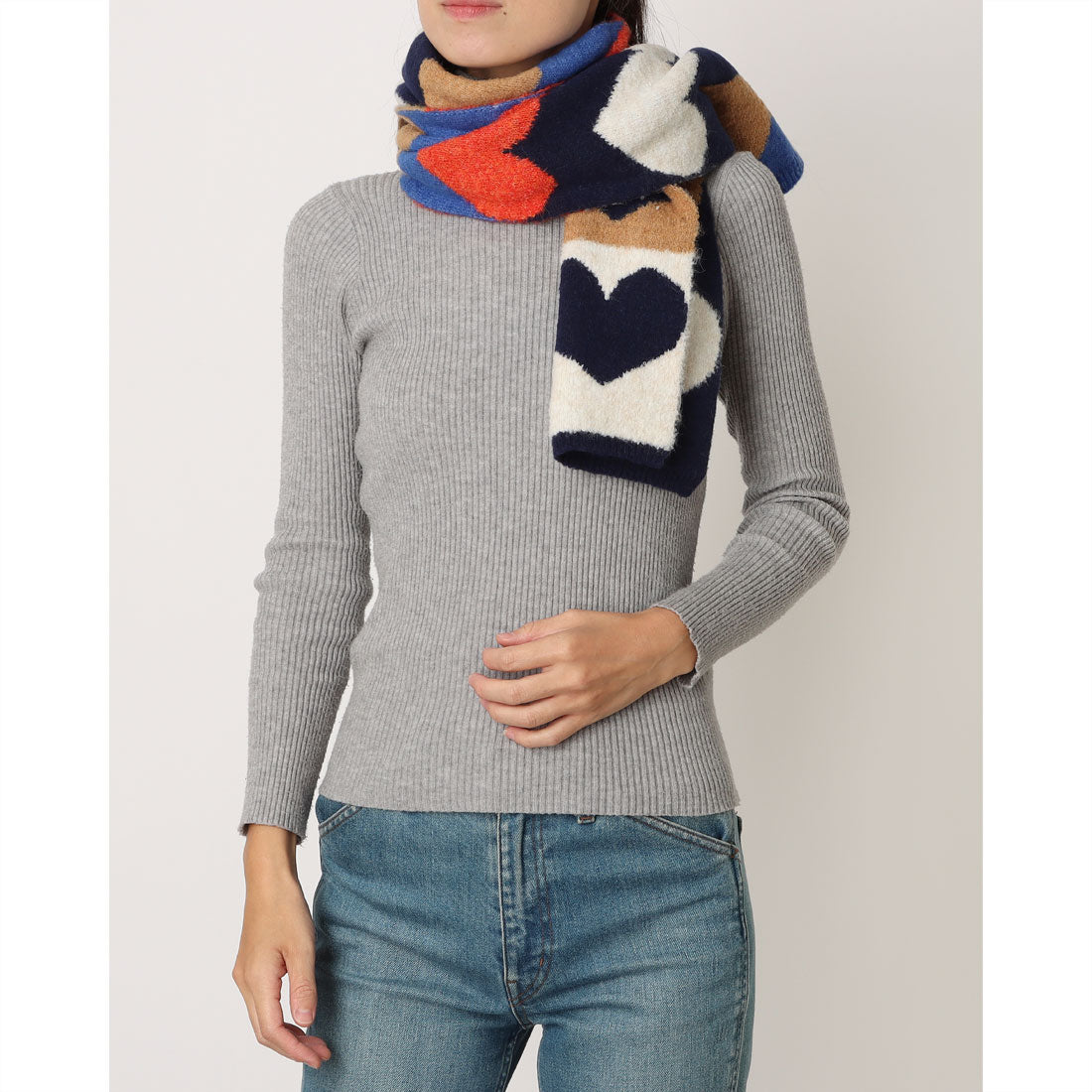 エスタ estaa 【洗える】ニットマフラー 24×160cm ハートジャカード （ディープブルー） ディープブルー