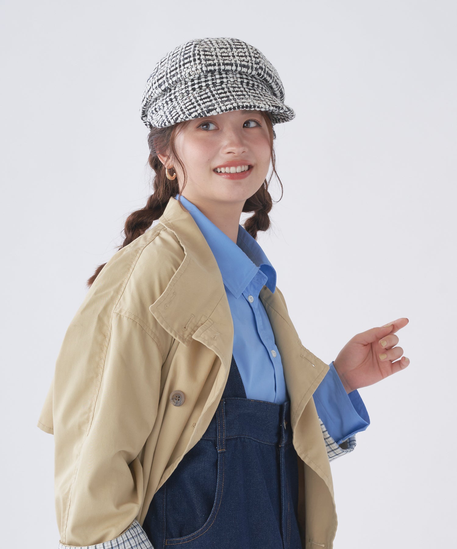 エスタ estaa キャスケット 帽子 ざっくりツイード サイズ調整可 （チャコールグレー） チャコールグレー