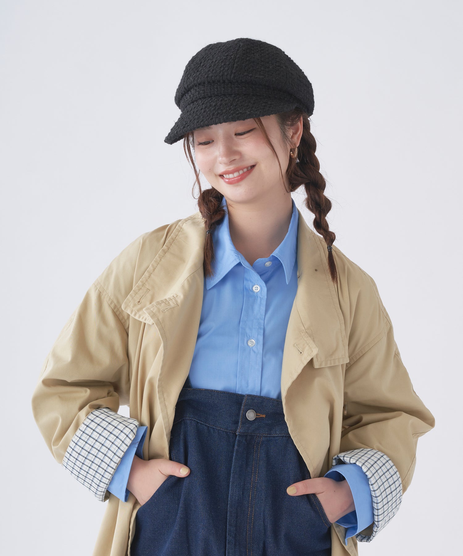 エスタ estaa キャスケット 帽子 ざっくりツイード サイズ調整可 （ブラック） ブラック