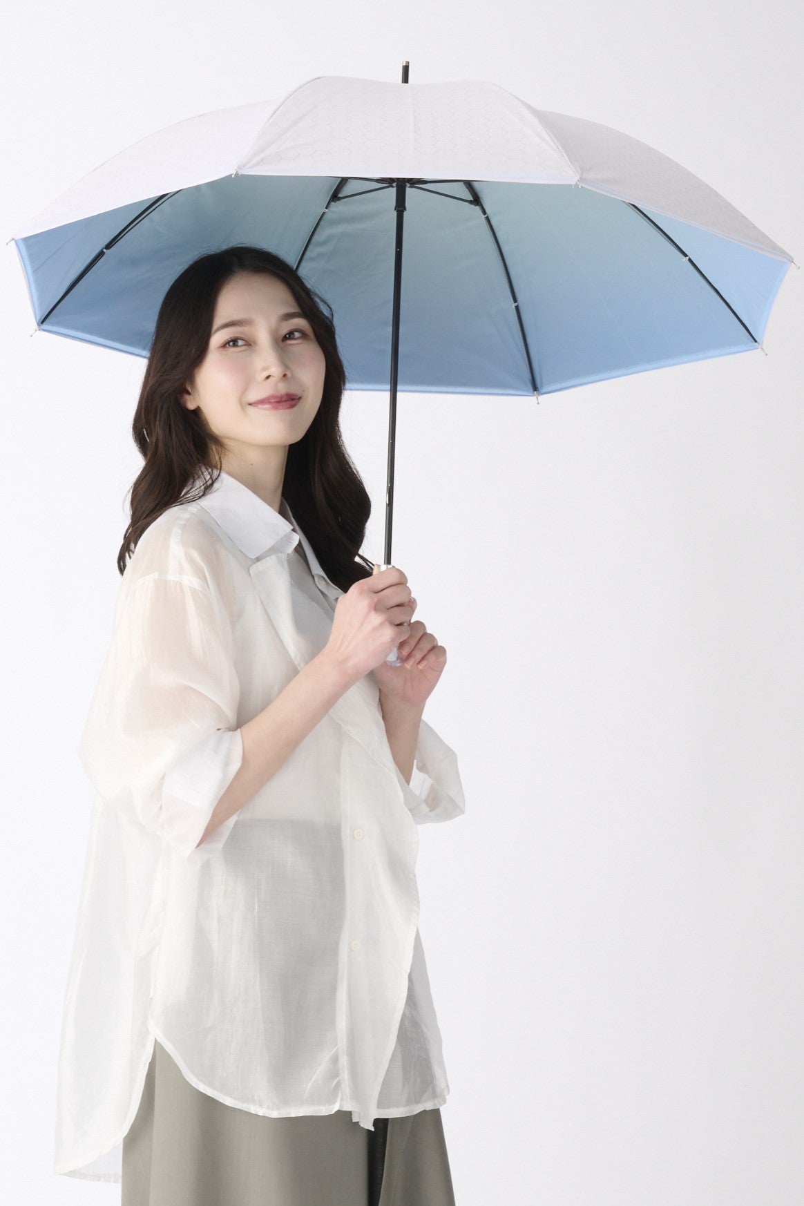 エスタ estaa 【ハニカム断熱パラソル】晴雨兼用日傘 長傘 ロング傘 グラデーション 50cm 遮光 遮熱 UV （オフホワイト） オフホワイト