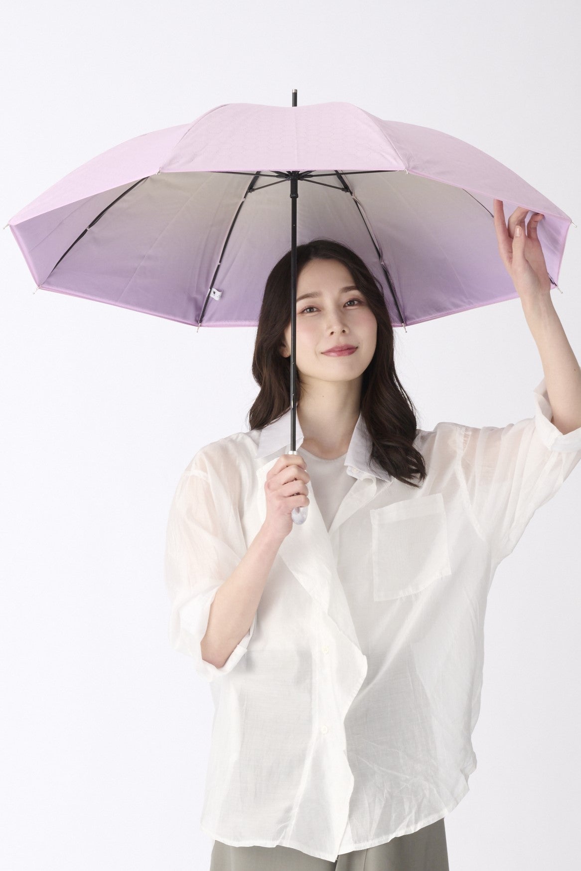 エスタ estaa 【ハニカム断熱パラソル】晴雨兼用日傘 長傘 ロング傘 グラデーション 50cm 遮光 遮熱 UV （ペールピンク） ペールピンク