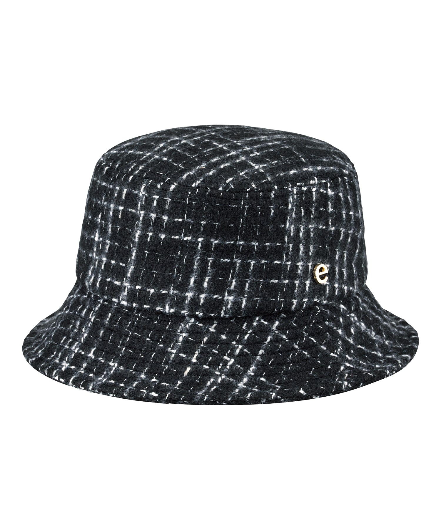 エスタ estaa バケットハット 帽子 ざっくりツイード ロゴ ワンポイント サイズ調整可 （ブラック） ブラック