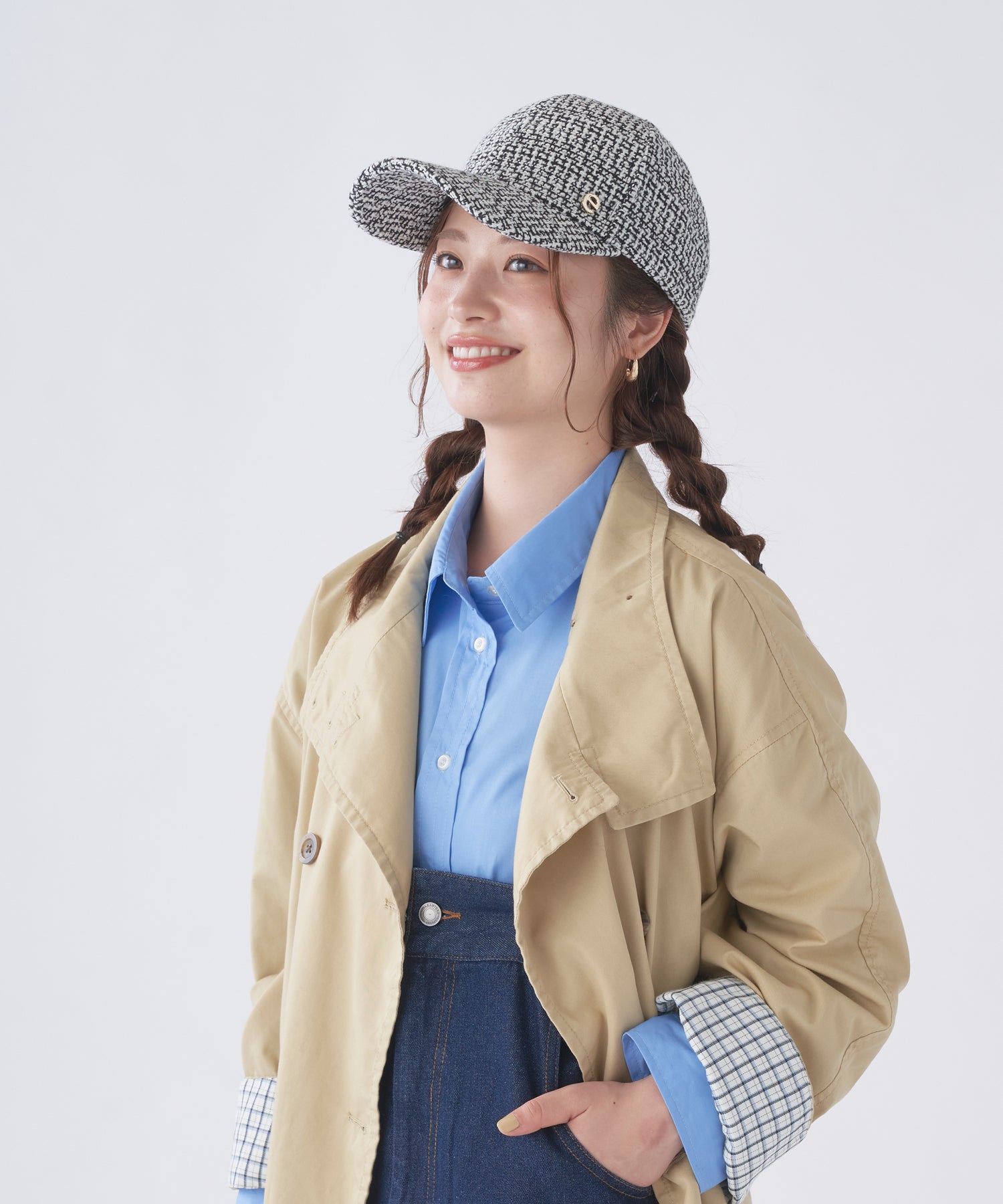 エスタ estaa キャップ 帽子 ざっくりツイード ロゴ ワンポイント サイズ調整可 （チャコールグレー） チャコールグレー