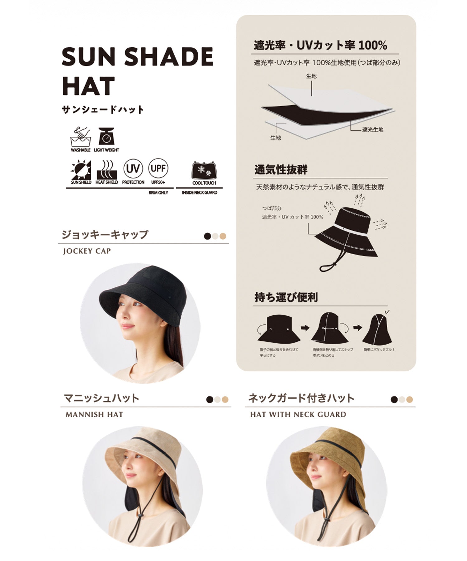 エスタ estaa 【WEB限定 接触冷感】-サンシェードハット- キャップ 帽子 遮光率100％ 遮熱 UV 洗える （ブラック） ブラック